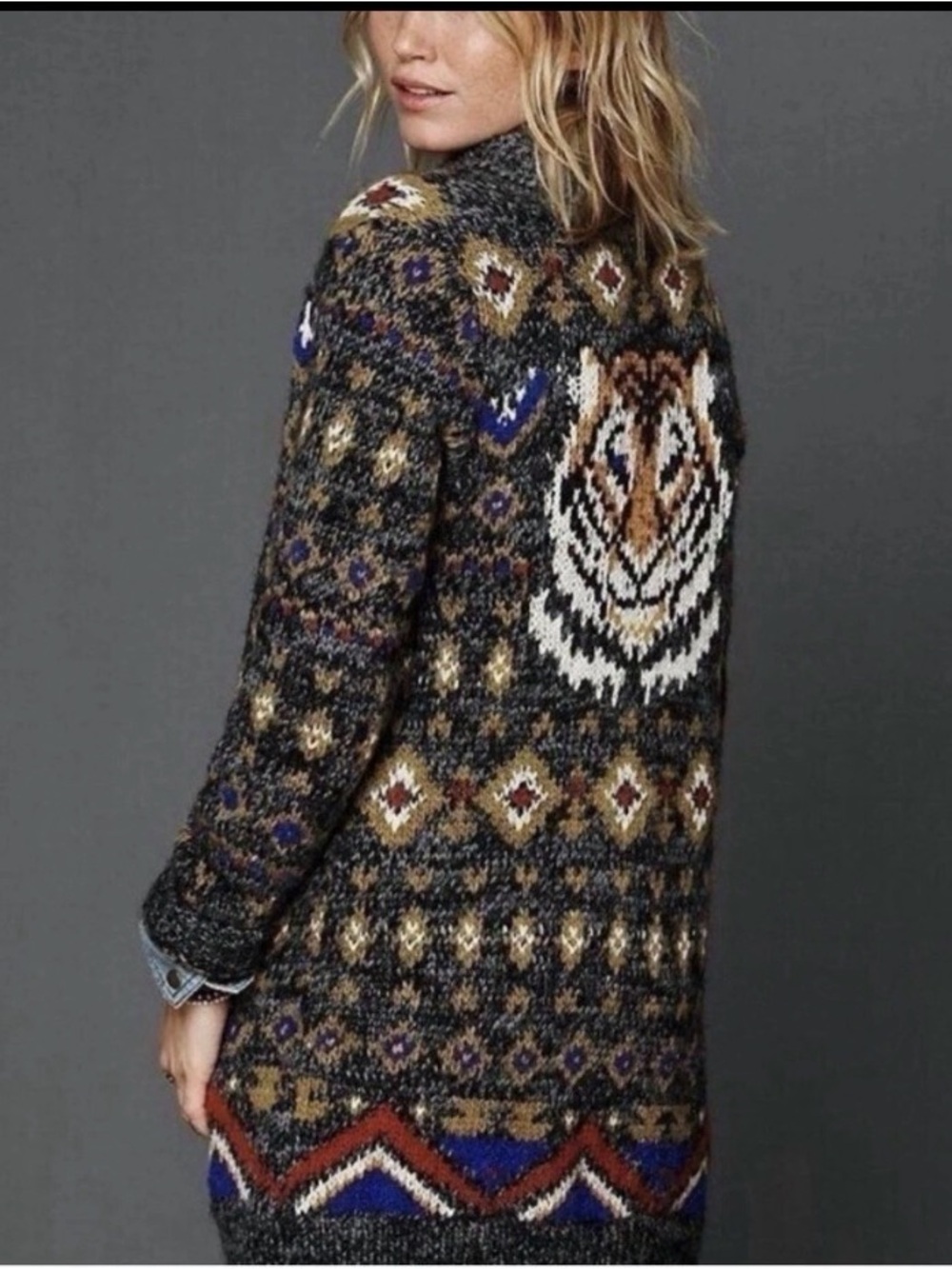 Free People Mascot Tiger Wool Blend Cardigan Sweater Coat Boho RARE Size XS